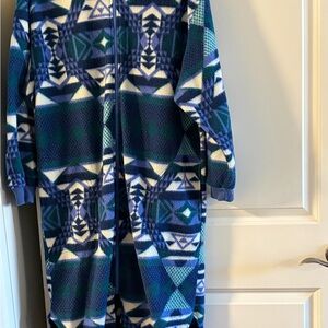 Vintage 90s Women’s Northwest Blue Full Zip Aztec Elongated Jacket Size Medium